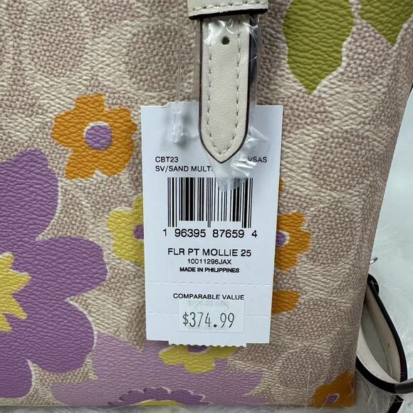 Coach Mollie Tote Bag 25 In Signature Canvas With Floral Print CBT23 Sand NWT - Picture 3 of 10